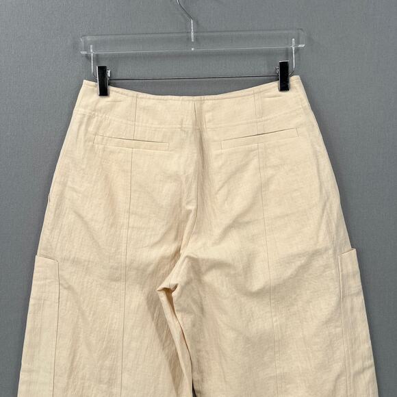 APIECE APART Tapered Barrel Balloon Pants Womens 4 Cream Linen Blend Cargo NEW - Picture 4 of 12
